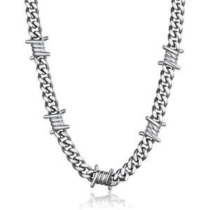 Barbed Wire Cuban Chain Necklace Gothic Punk Choker Stainless Steel Unisex